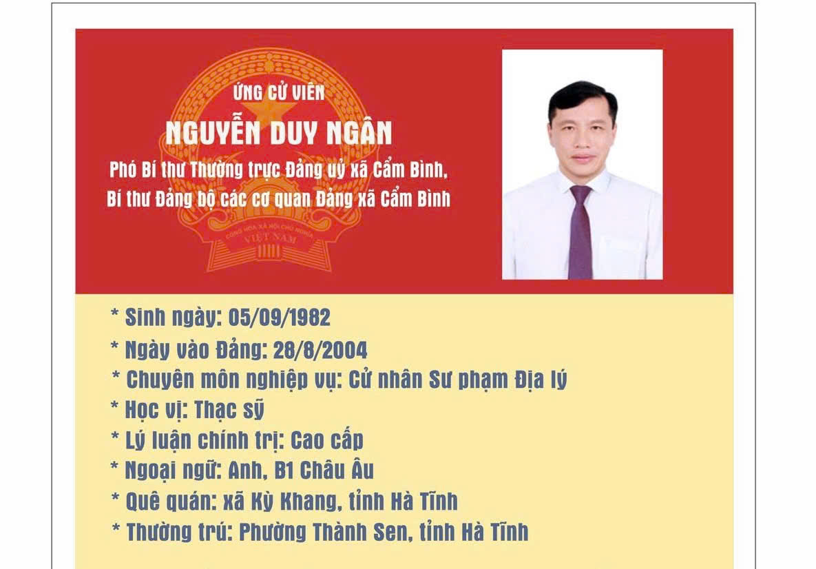Tóm tắt tiểu sử ông Nguyễn Duy Ngân – Phó Bí thư thường trực Đảng ủy xã Cẩm Bình.