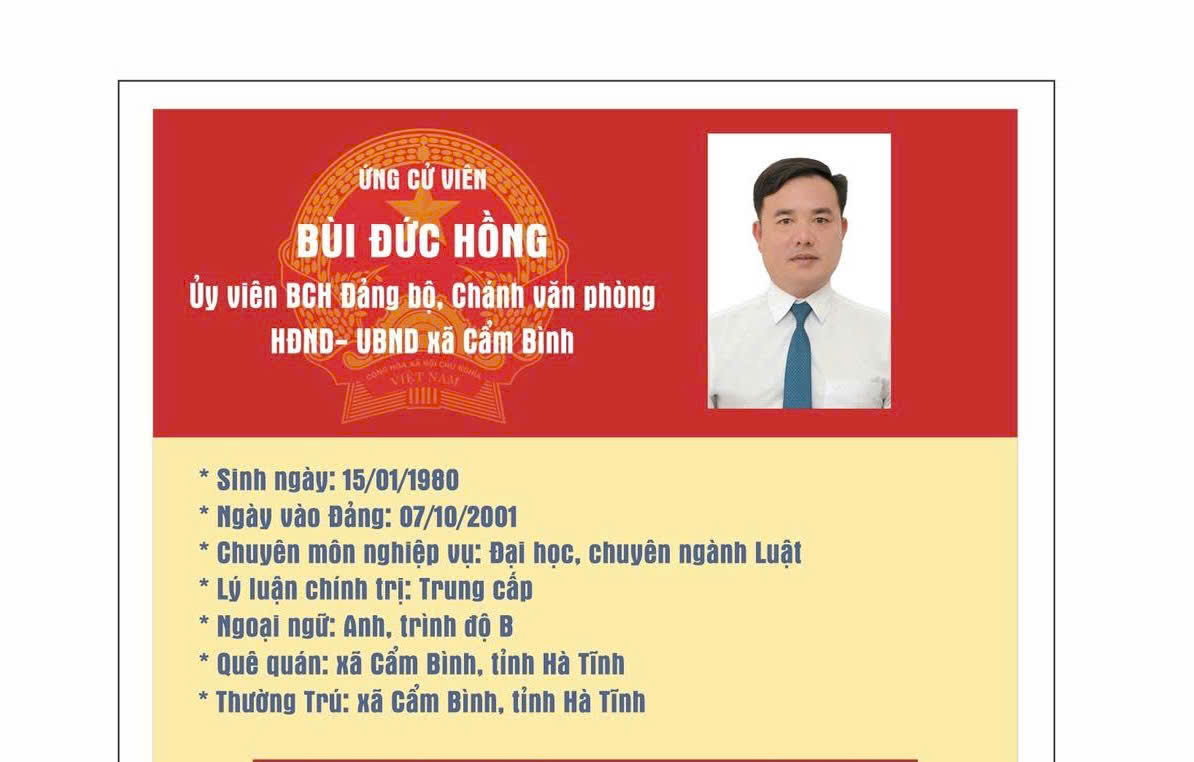 Tóm tắt tiểu sử Ông Bùi Đức Hồng – Uỷ viên Ban chấp hành Đảng uỷ, Chánh Văn phòng HĐND – UBND xã Cẩm Bình.