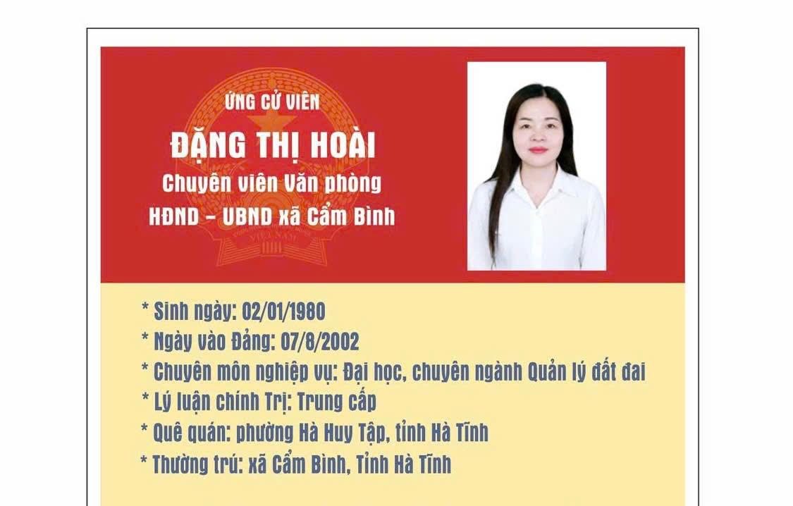 Tóm tắt tiểu sử Bà Đặng Thị Hoài - Chuyên viên Văn phòng HĐND-UBND xã Cẩm Bình.