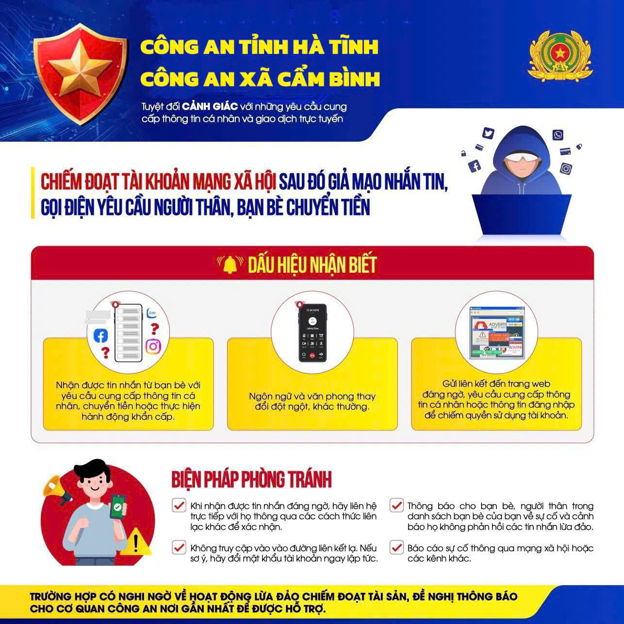 CÔNG AN XÃ CẨM BÌNH CẢNH BÁO 10 HÌNH THỨC LỪA ĐẢO PHỔ BIẾN TRÊN KHÔNG GIAN MẠNG MỚI NHẤT