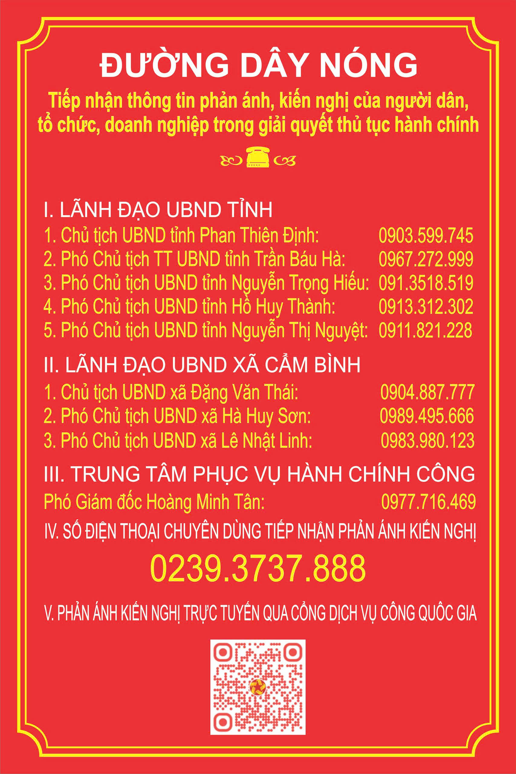 Xã Cẩm Bình xin thông báo đường dây nóng