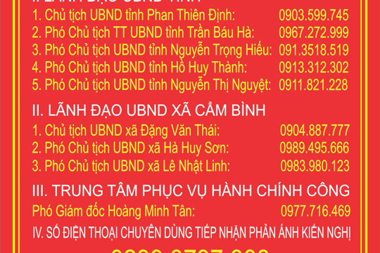Xã Cẩm Bình xin thông báo đường dây nóng 
