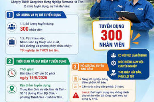 Thông báo của Công ty TNHH Gang thép Hưng Nghiệp Formosa Hà Tĩnh tuyển dụng